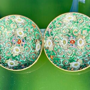 2 Vintage Japanese Porcelain Ware Hong Kong Hand Painted Floral Mini Bowls A.C.F
